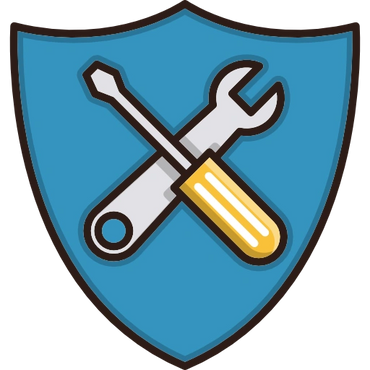 Shield emblem with crossed wrench and screwdriver.