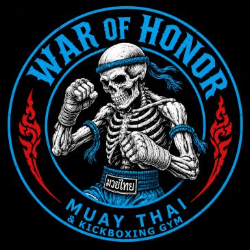 Skeleton boxing in Muay Thai style logo.