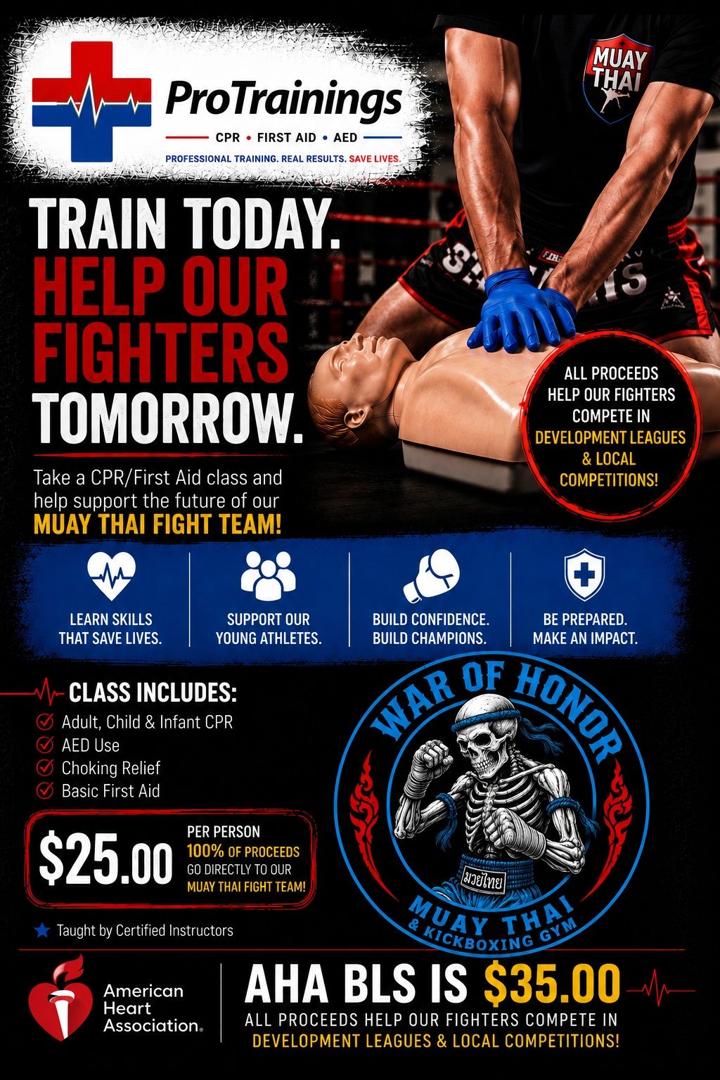 ProTrainings CPR and First Aid class supporting Muay Thai fighters' future.
