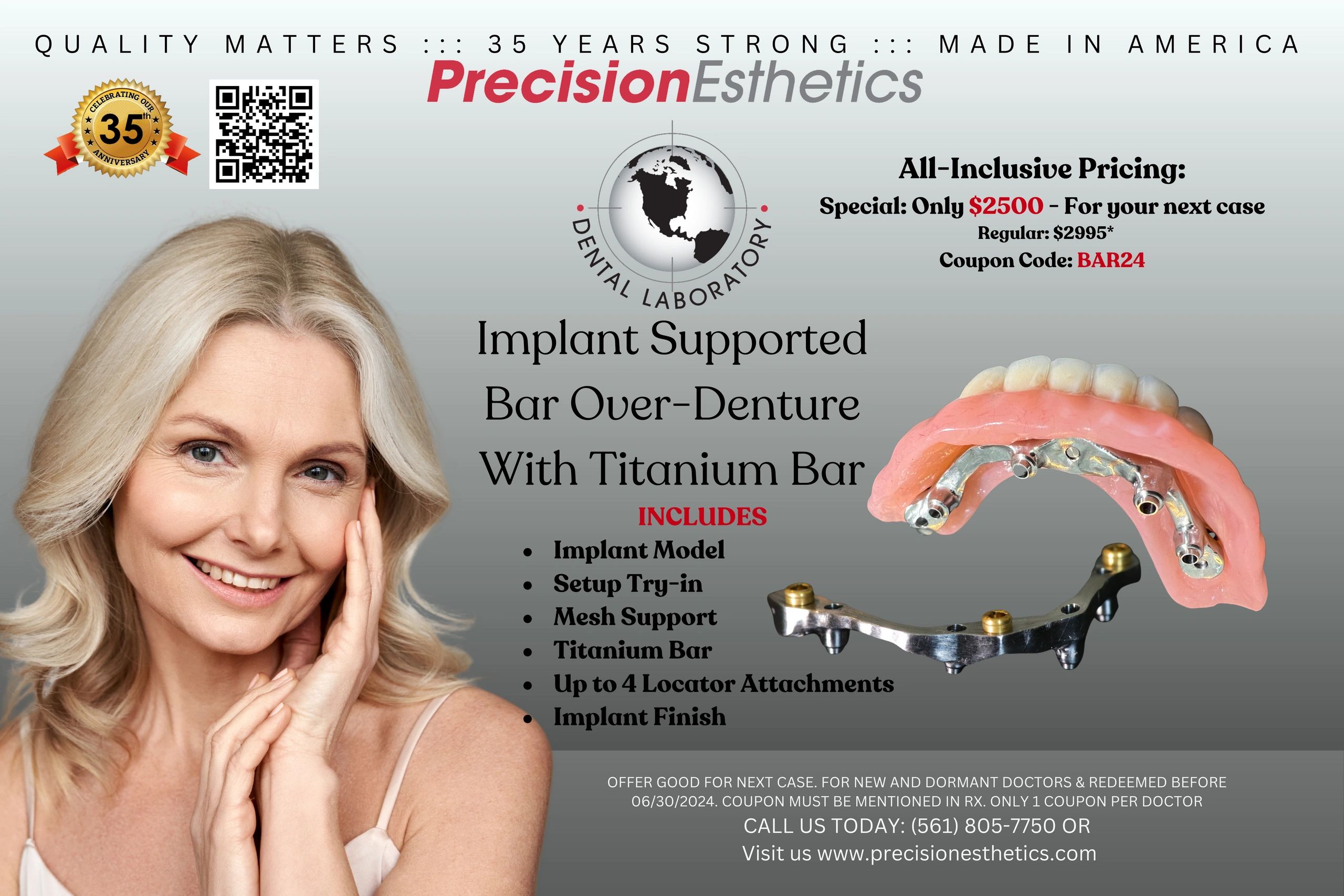 Implant Supported Bar Over-Denture Coupon from Dental Laboratory with prices