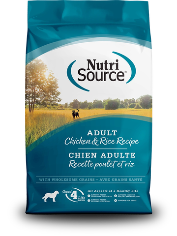 Bag of NutriSource Adult Chicken & Rice dog food.