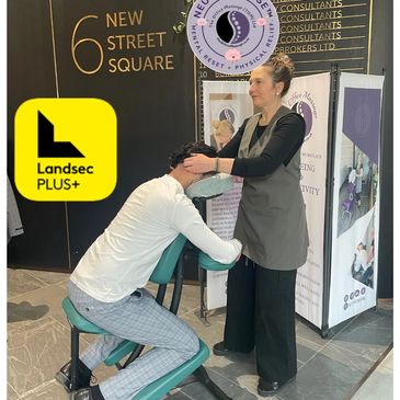 One of The Office massage (TOM) Ltd therapists is massaging at 6 New Street Square. Landsec