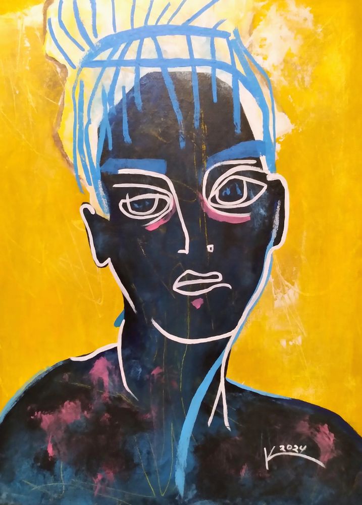 This is an original acrylic abstract expressionist portrait art painting by painter Kenneth Joslin.