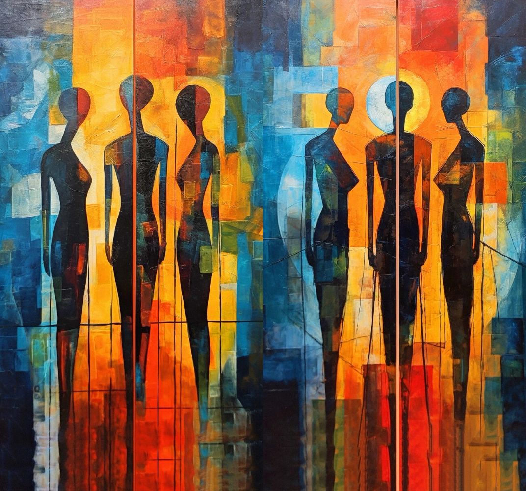 Original acrylic figurative and portrait art silhouette paintings by painter Kenneth Joslin.