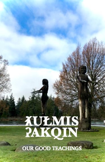 Hupacasath welcome figures - title page for a booklet created for Quuasa healers and helpers with su