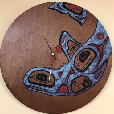 Nuu-chah-nulth kakaw'in - orca clock painting.