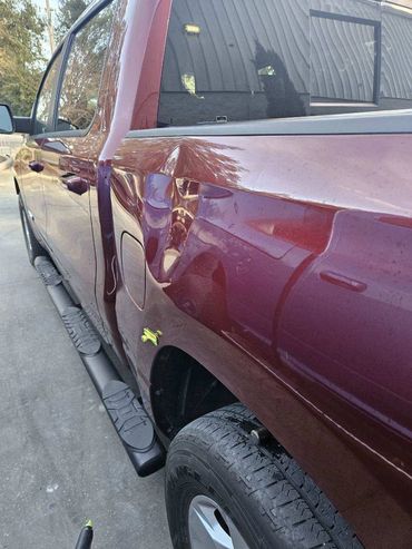 Top Repair Red Truck Before - Florida Dent Solutions