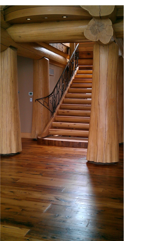 Silverkortz Flooring Hemlock Floor installation for Hirsh Log Homes