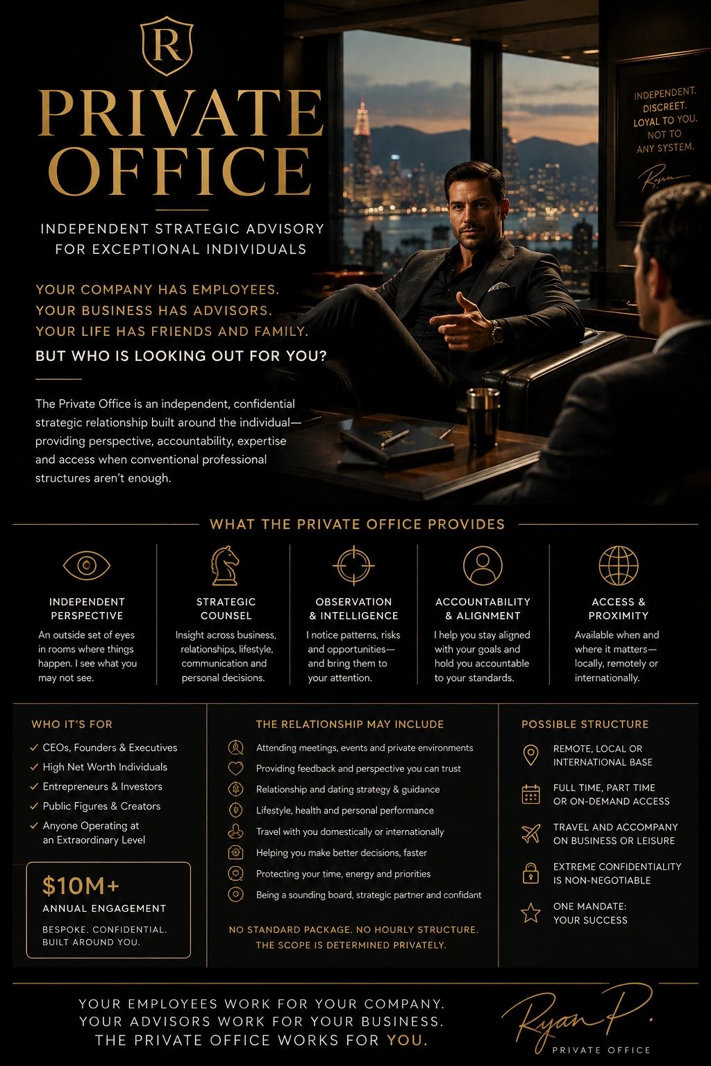 Luxury private office offering strategic advisory for exceptional individuals.
