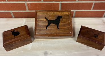 Rosewood Urn w/ engraving. Also available w/ a cat