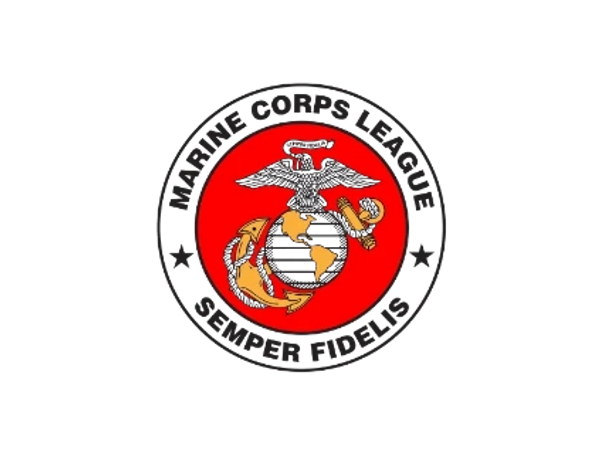 Marine Corps League emblem with eagle, globe, and anchor on red background.