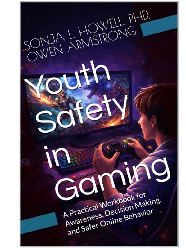 Book cover on youth safety in gaming with a boy playing video games.