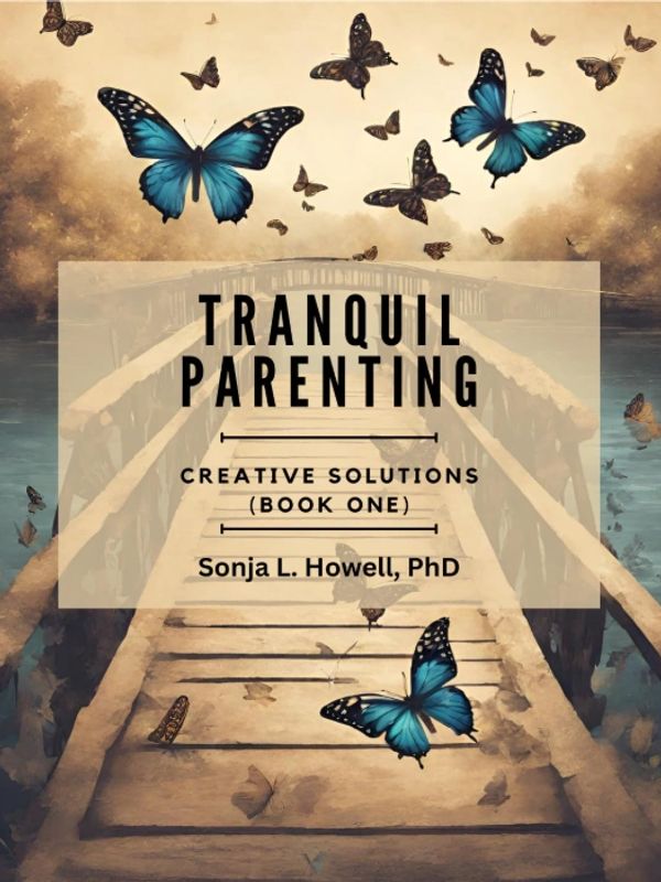 Book cover with butterflies and a bridge symbolizing tranquility.