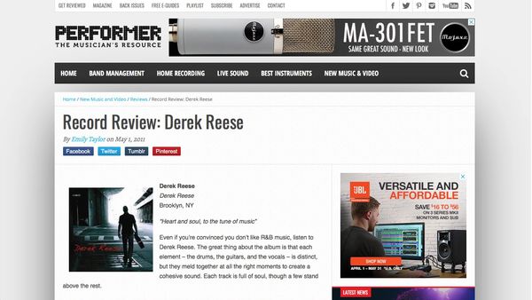 Derek Samuel Reese Album interview in Performermag.com in 2011