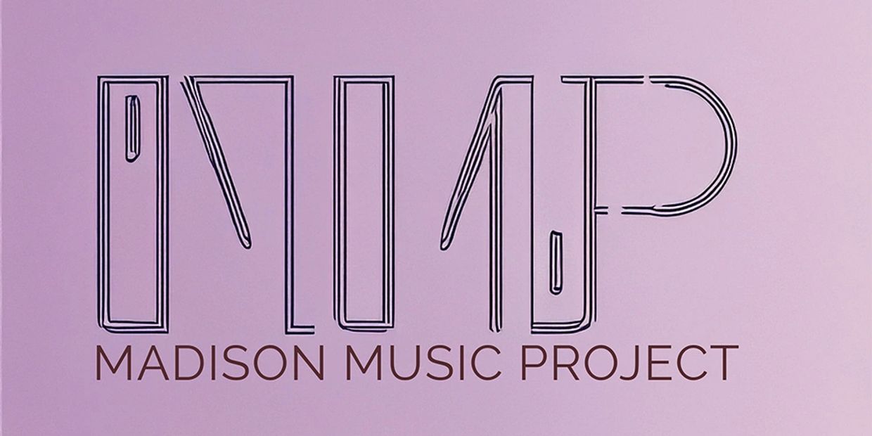 Logo for Madison Music Project with stylized letters on a lavender background.