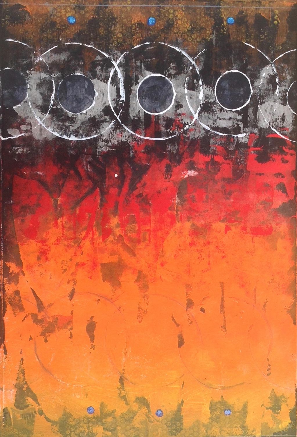 Acrylic on paper painting in bright vibrant colors. Textured abstract painted by Tom Grijalva