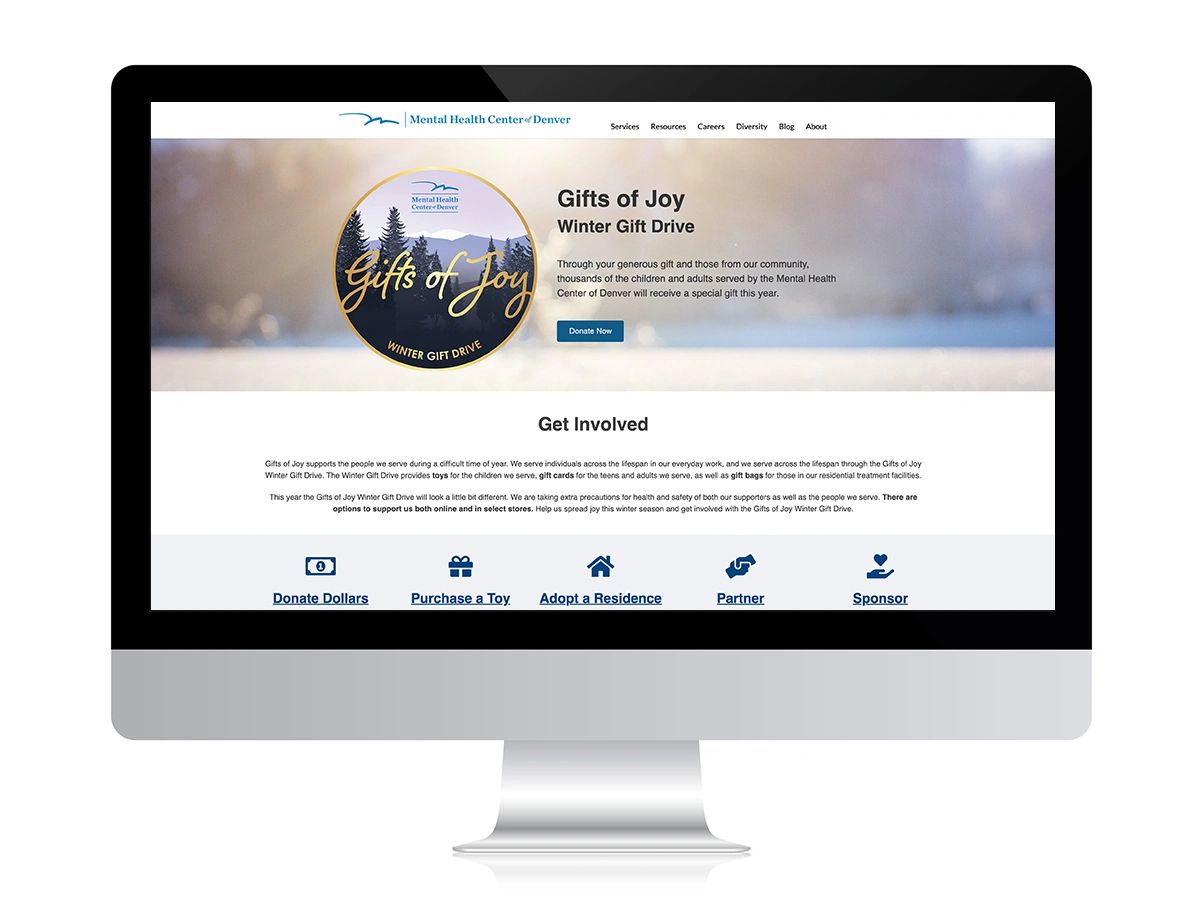 Gifts of Joy Winter Gift Drive webpage
