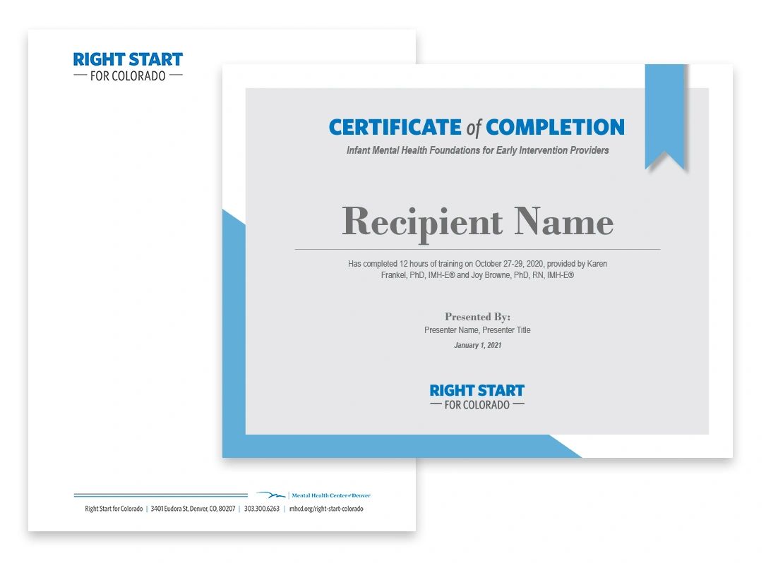 Right Start for Colorado letterhead and certificate