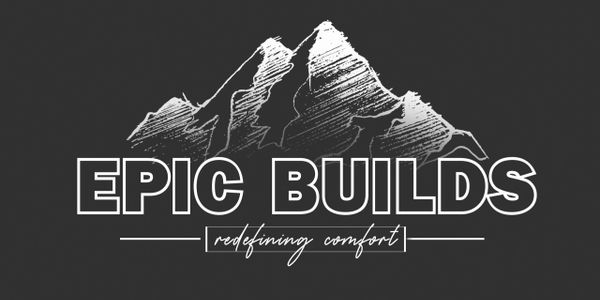 Logo with mountain illustration and text 'EPIC BUILDS redefining comfort'.