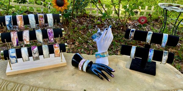 1” Flexible Steel or 3/4” Brass Alloy Cuffs Designed using Original Artwork by FINE ART by LAURA