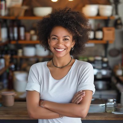 Happy woman business owner. She just completed the BOI report using FinCEN Guidance for her business