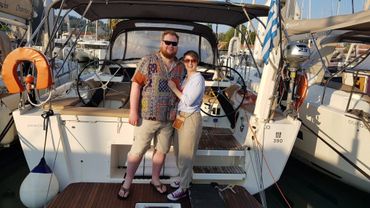 Leaving the boat at the end of our first sailing holiday, Corfu, Greece