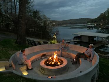 concrete seating & fire pit for 20 people with electrical features