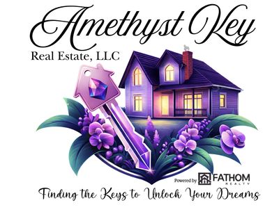Logo of Amethyst Key Real Estate, LLC with a house and amethyst flowers.