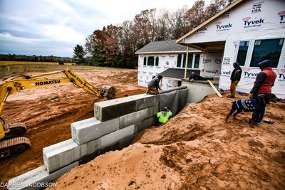 Building a retaining wall.