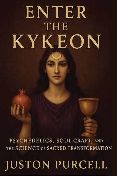 Book cover featuring a woman holding a pomegranate and a golden chalice.
