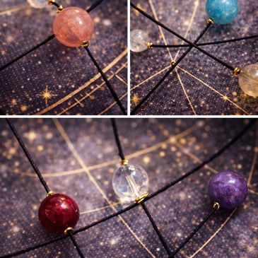 Orbital model with colorful spheres on starry background.
