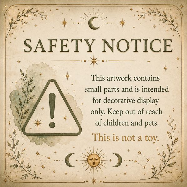 Safety notice warning about small parts and decorative use.
