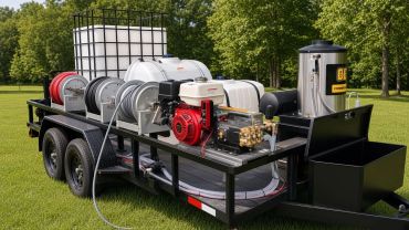 Our pressure wash equipment on a trailer