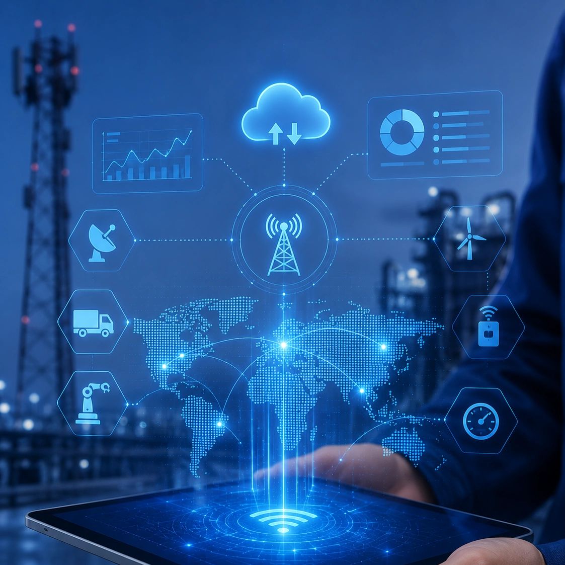 Representación digital de conectividad global y tecnología IoT.