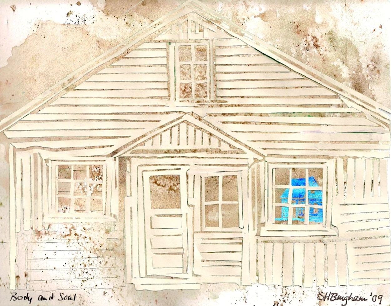 "Body and Soul" (©2009) cut paper and watercolor.
