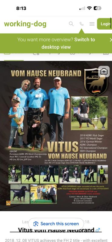 Supplied title reference for Shadow’s paternal grandfather, Vitus vom Hause Neubrand.