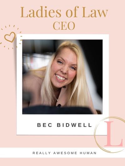 Portrait of Bec Bidwell, CEO of Ladies of Law, smiling warmly.