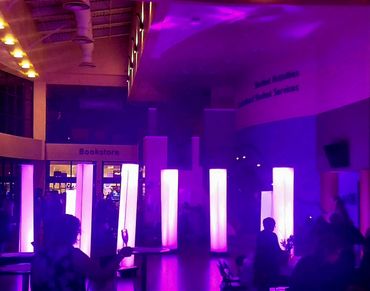 Purple DJ Lights decorate this mobile DJ event space.