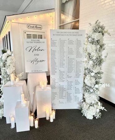 Our Angeline Pillars and square pedestal sets give a stunning visual as guests arrive.