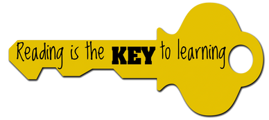 Graphic of a yellow key with text Reading is the Key to Learning