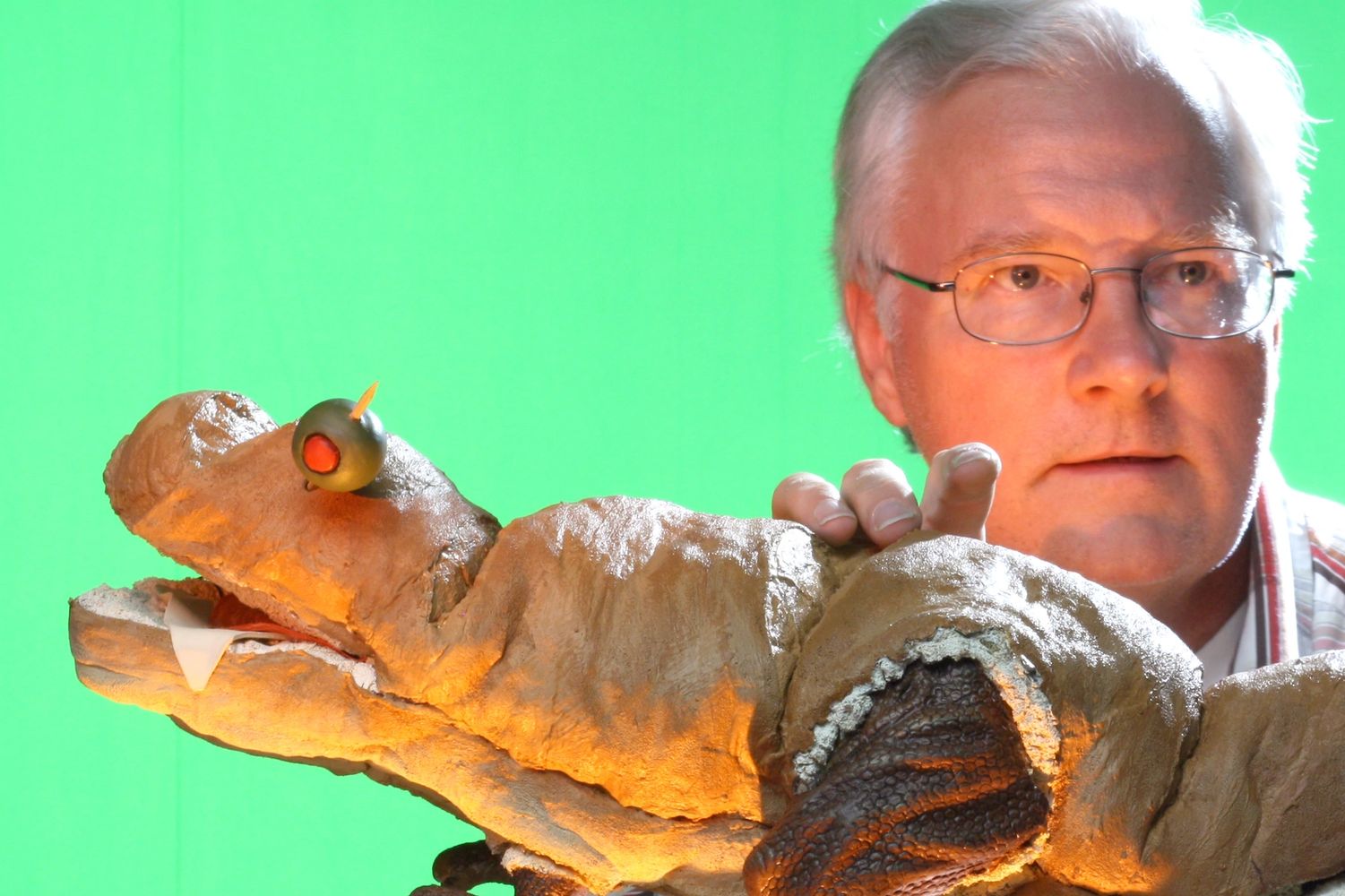 Sawicki adjusts a stop motion puppet for a Togos commercial.