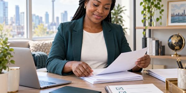 Professional organizing documents for an Express Entry readiness review.