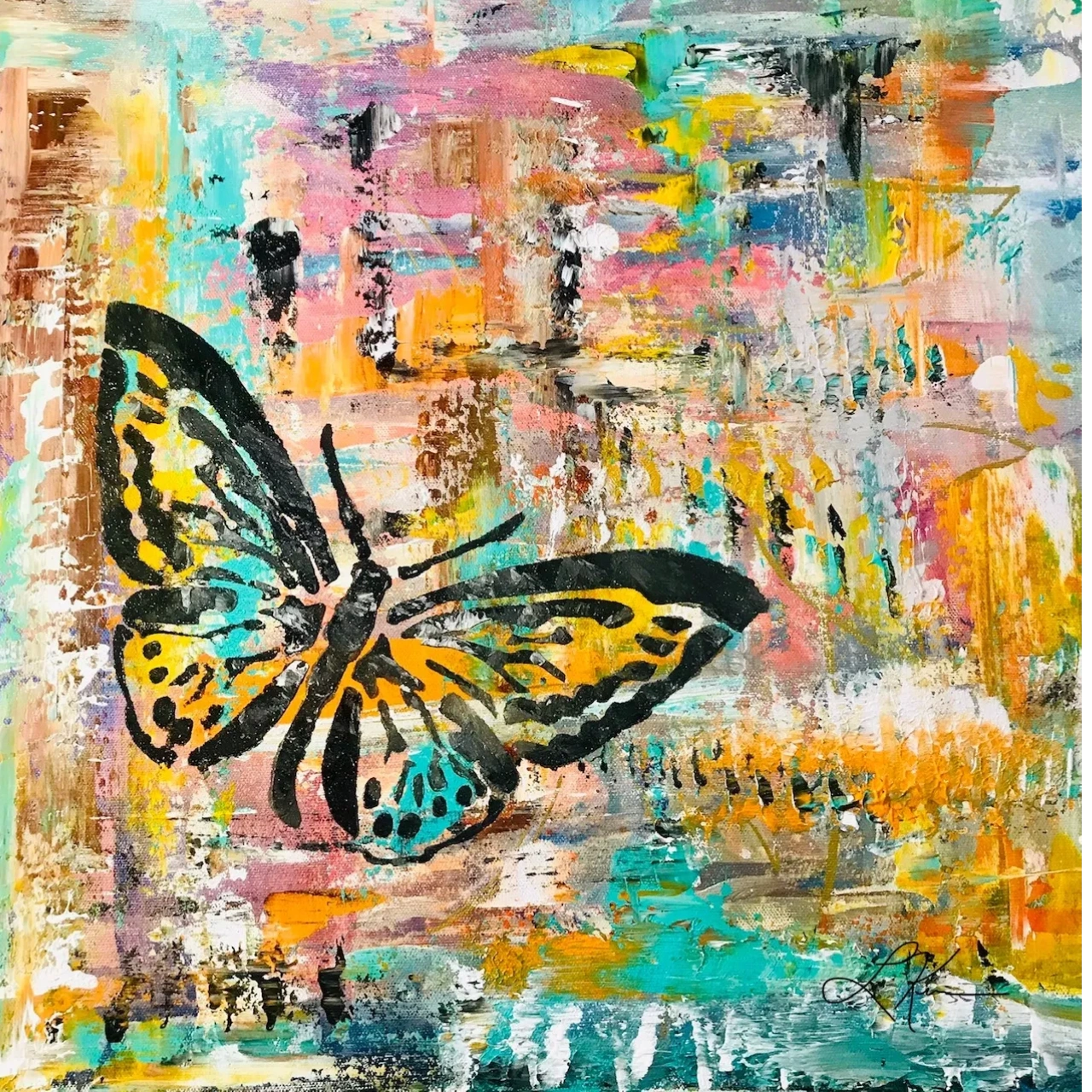 Abstract Butterfly Acrylic Painting, Modern Wall Art