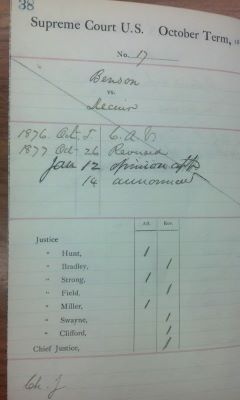 Chief Justice's official vote sheet in Hall v. Decuir.