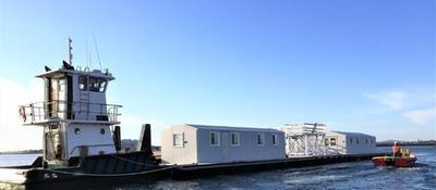 Non-Corrosive, Modular, Fiberglass Office on a barge. Perfect for saltwater environment.