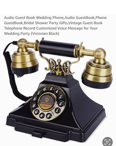 Vintage-style black and gold rotary phone designed as a wedding audio guest book.