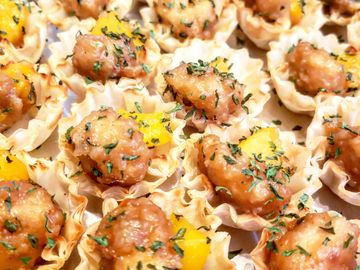 Whiskey Peach Glazed Chicken Wontons