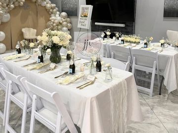 Tables and chairs set up