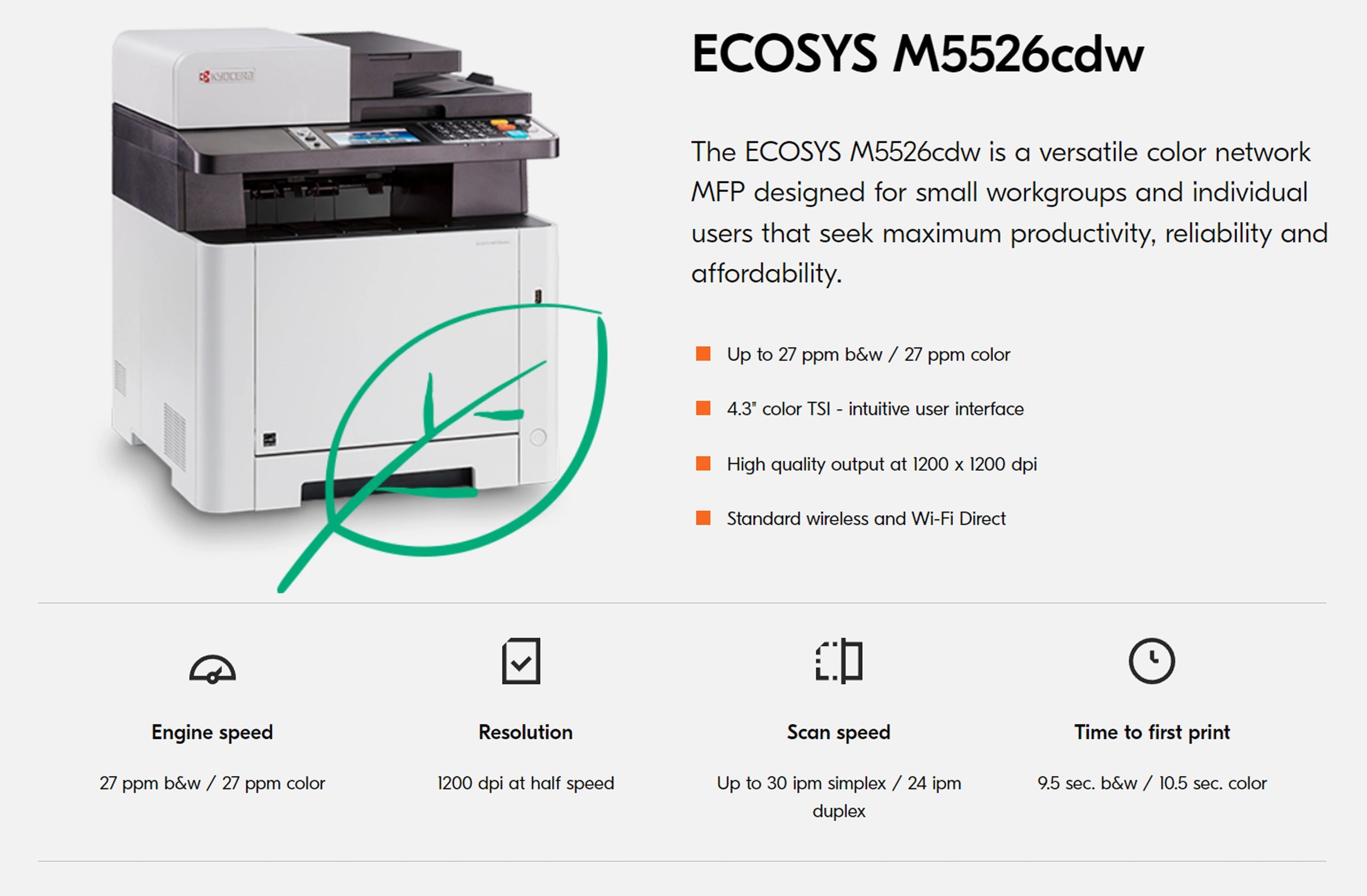 Kyocera Ecosys M5526cdw, Color Network Printer Details