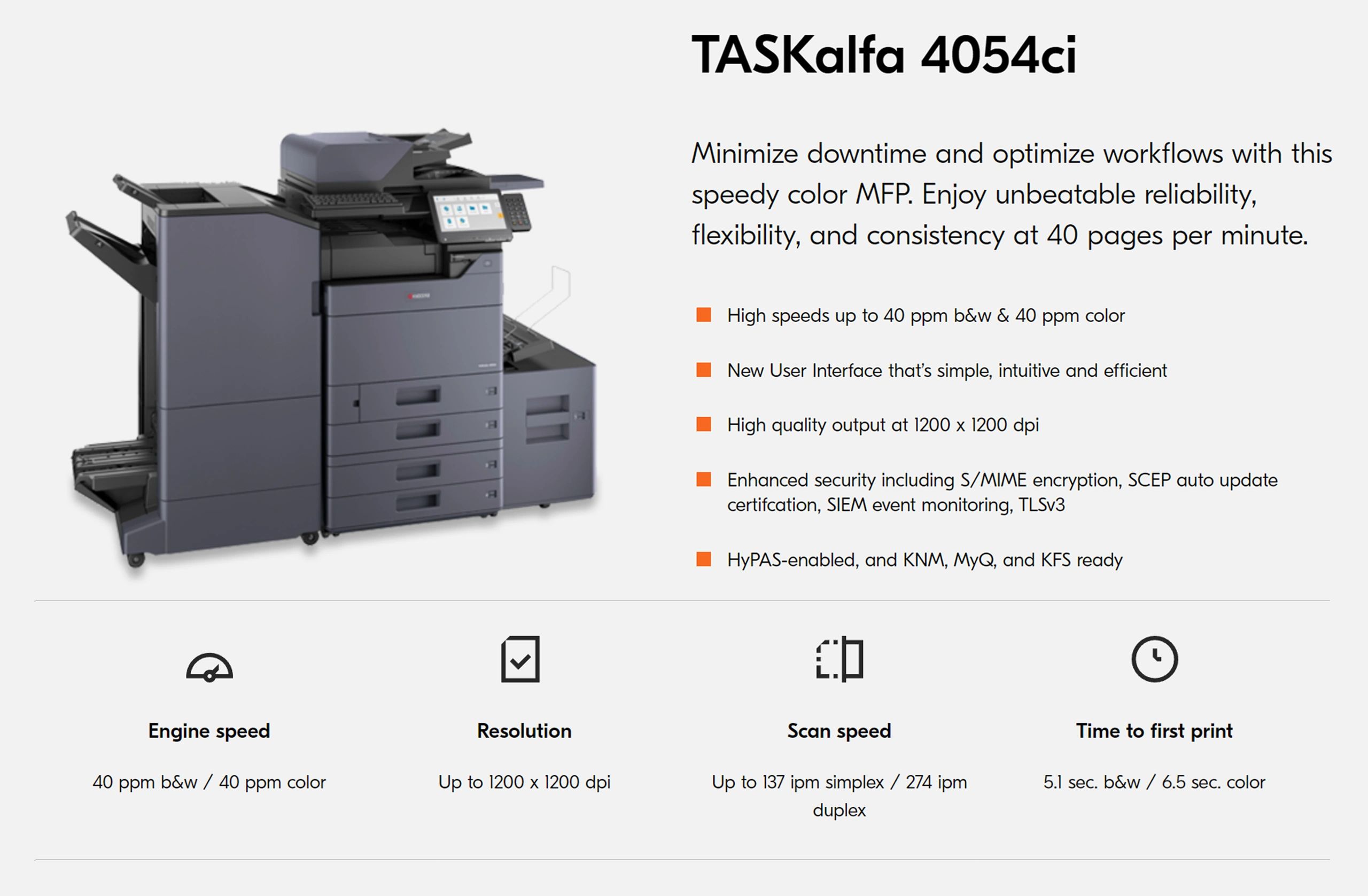 Kyocera TASKalfa 4054ci, Color MFP Printer Details.